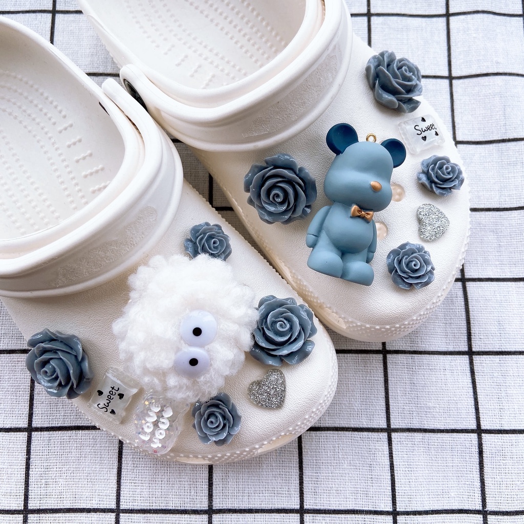 crocs sticker 15 Nút Hình Gấu Màu Xám Cho Xăng đan Bé Gáishoes sticker Accessories Stickers Sandals Shoe Decoration