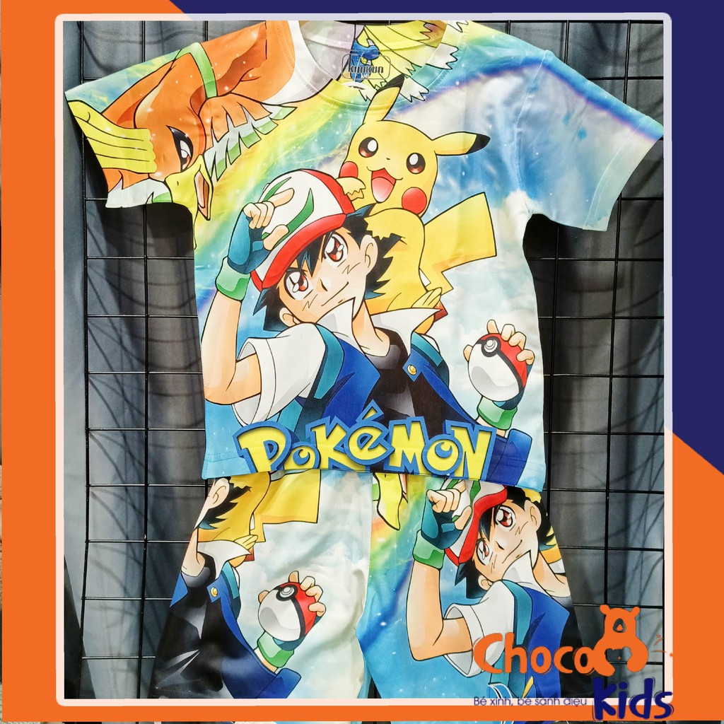 ĐỒ BỘ POKEMON IN 3D CHO BÉ TRAI ÁO TAY NGẮN THUN LẠNH CAO CẤP KUN KUN BỘ BÉ TRAI SIZE ĐẠI