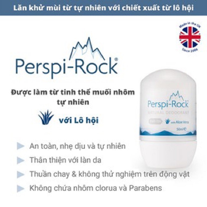 Lăn Khử Mùi Perspi-Rock Tự Nhiên Chiết Xuất Lô Hội 50ml Natural Deodorant Roll On