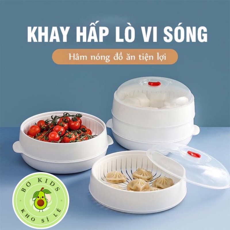 Bộ Khay Hấp Lò Vi Sóng Việt Nhật ( 5625 )Chịu Nhiệt Tốt -Khay Hấp Thức Ăn, Xửng Hấp Đồ Ăn, Bánh Bao BOKISD HBQ BLOGTAMSU