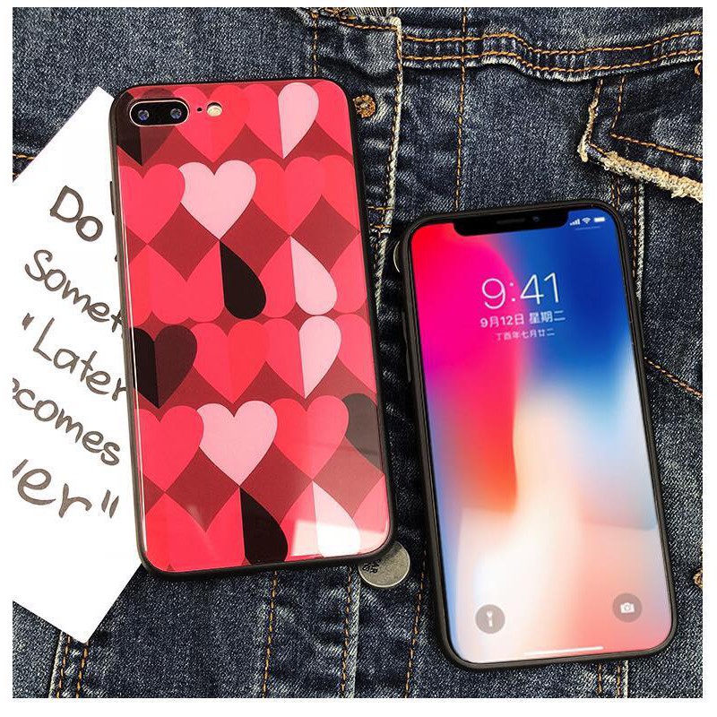 Ốp Cường Lực Tim Đỏ Đen ip6,6s,6plus,6splus,7,7plus,8,8plus,X