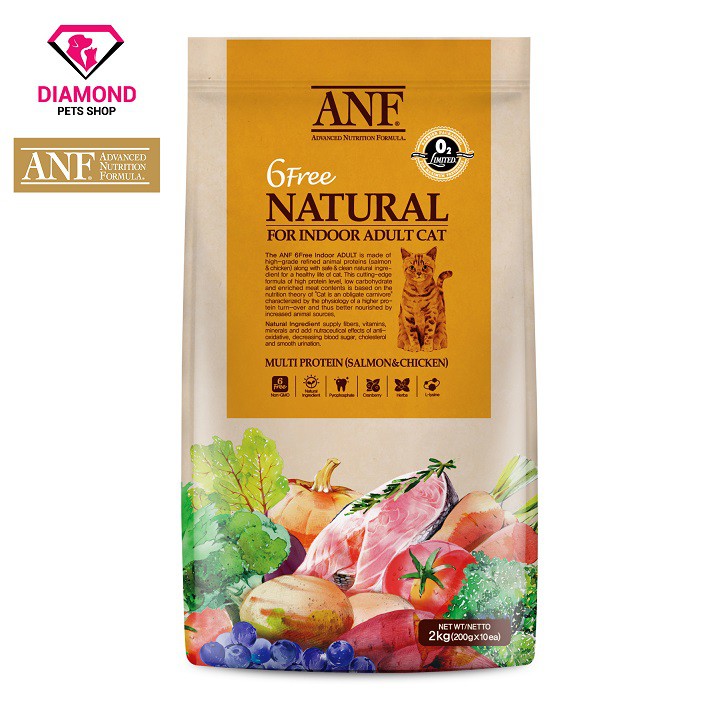 [2kg] Thức ăn cho mèo trưởng thành ANF 6 Free Indoor Adult