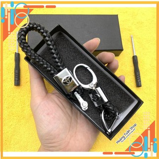 Bộ 2 MÓC CHÌA KHÓA dây DA bện logo xe hơi hộp ĐEN sang trọng thích hợp làm quà tặng đẳng cấp
