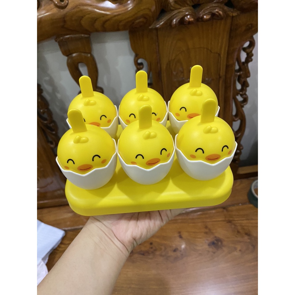Khuôn Làm Kem Hình Quả Trứng Gà Cute Bộ 6 Khuôn Làm Kem Đáng Yêu Màu Vàng Có Chân Đế Chắc Chắn BAONGU