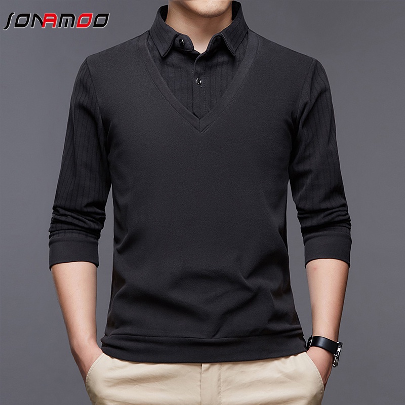 Áo polo vải cotton dài tay phong cách công sở thanh lịch cho nam với 5 màu bắt mắt tùy chọn | BigBuy360 - bigbuy360.vn