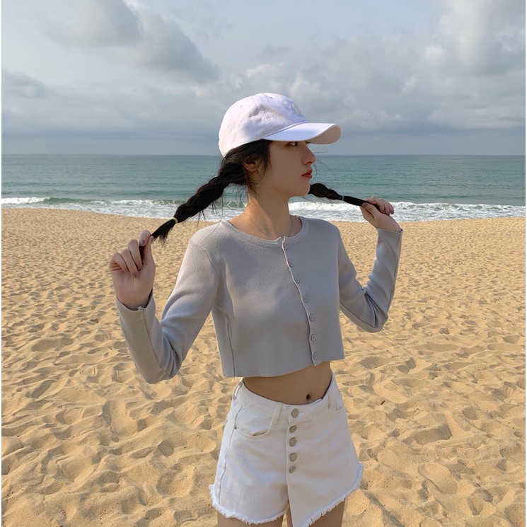 Áo khoác cardigan dệt kim ngắn ôm dáng dài tay phong cách Hàn Quốc 33093