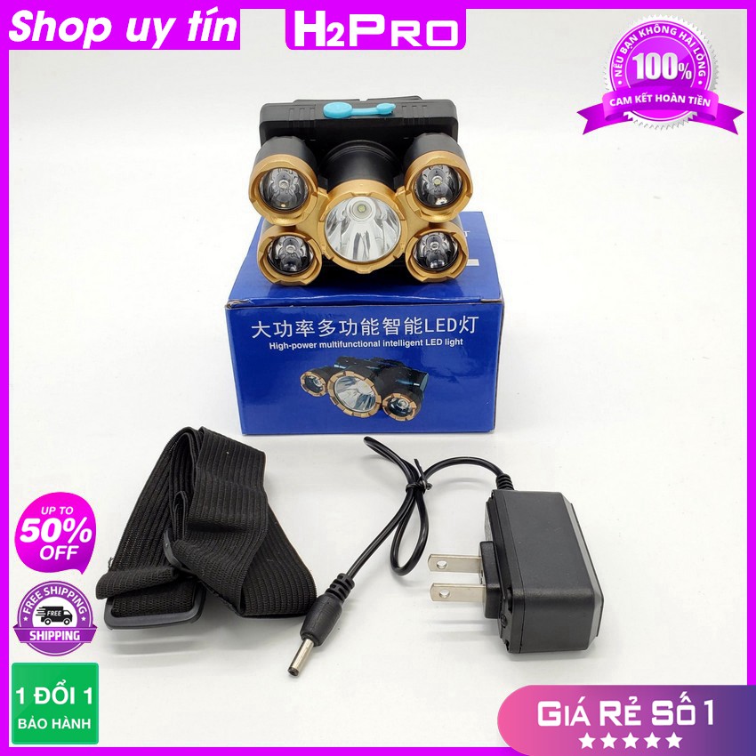 [RẺ VÔ ĐỊCH] Đèn pin đội đầu 5 bóng siêu sáng H2PRO, đèn đội đầu siêu sáng giá rẻ