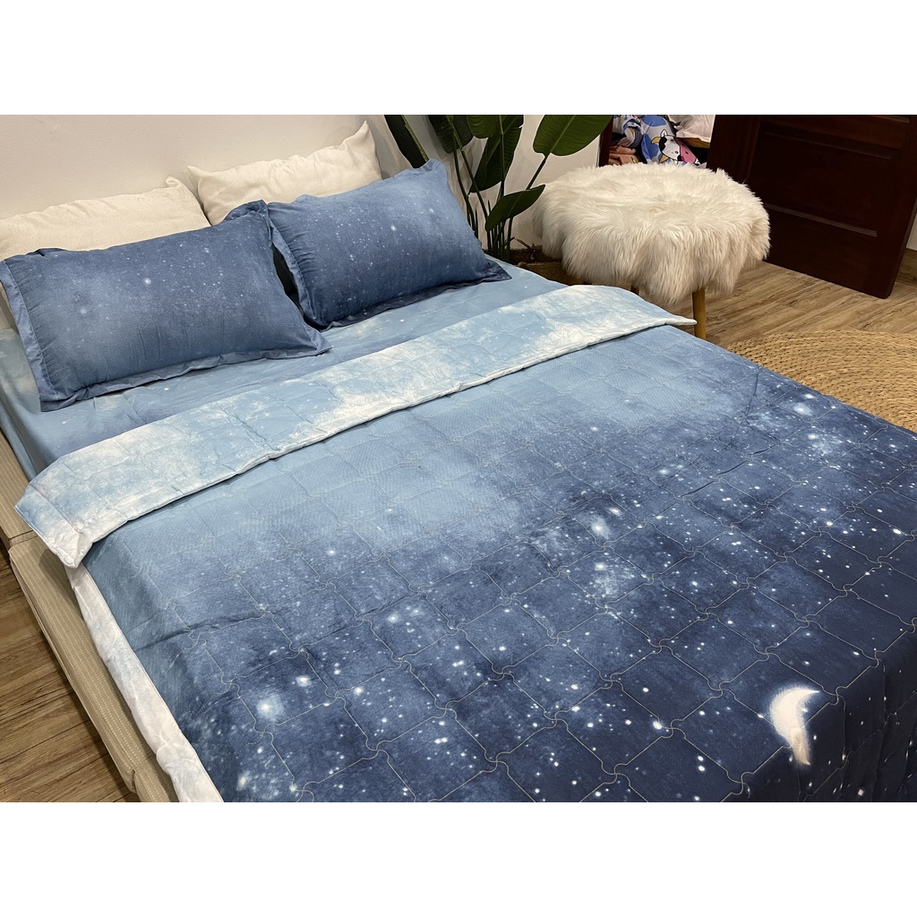 Set ga gối chăn hè chần bông 5 món Cotton EMMIBedding, mẫu màn đêm mền cotton họa tiết đáng yêu