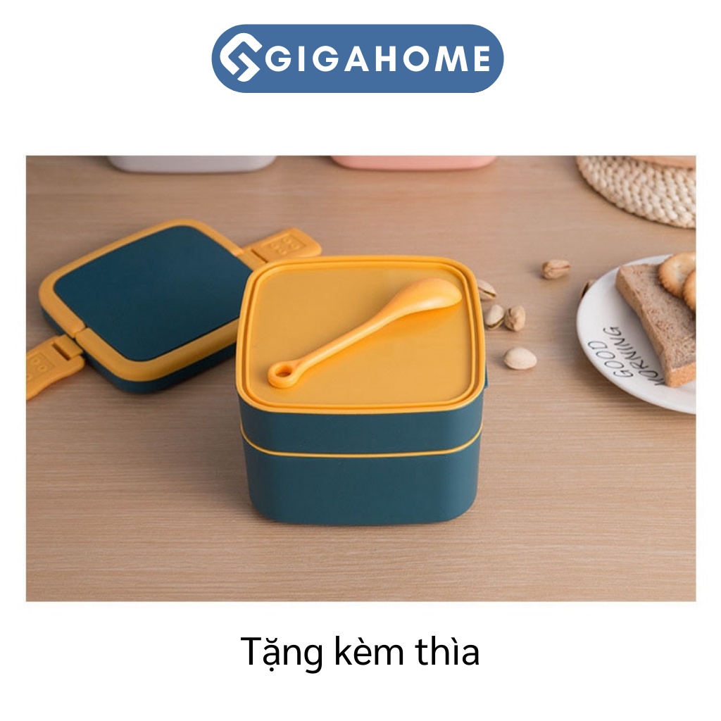 Hộp Đựng Cơm Văn Phòng Giữ Nhiệt 1000ml 2 Tầng Kèm Thìa Có Quai Xách GIGAHOME 10047