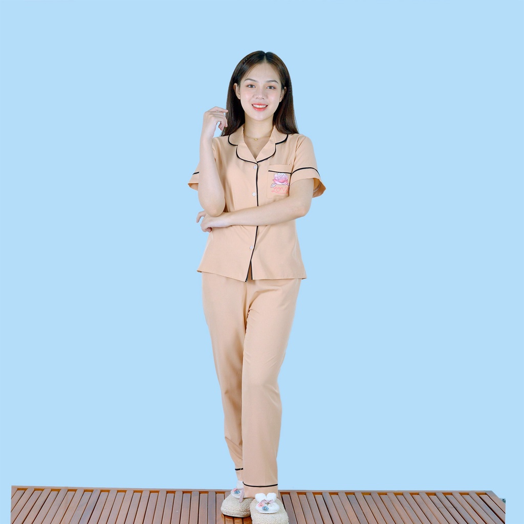 Set đồ bộ Pijama nữ mặc nhà P15 CÀ PHÊ SỮA tay ngắn quần dài in hình cực xinh