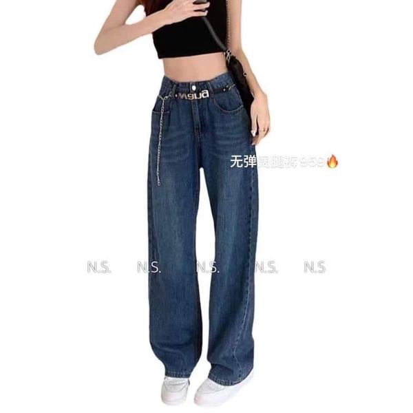 Quần jeans suông dây lưng wang hàng QCL1
