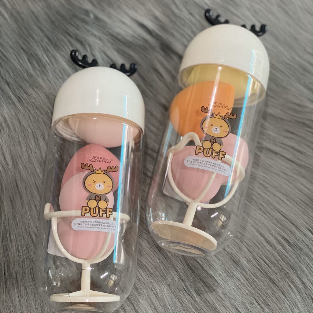 Hộp 3 loại mút trang điểm + chân đế đựng mút Lameila