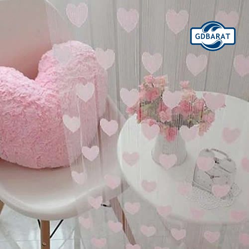 rèm cửa sổ Họa Tiết Trái Tim Phối Tua Rua Độc Đáo Tiện Dụng