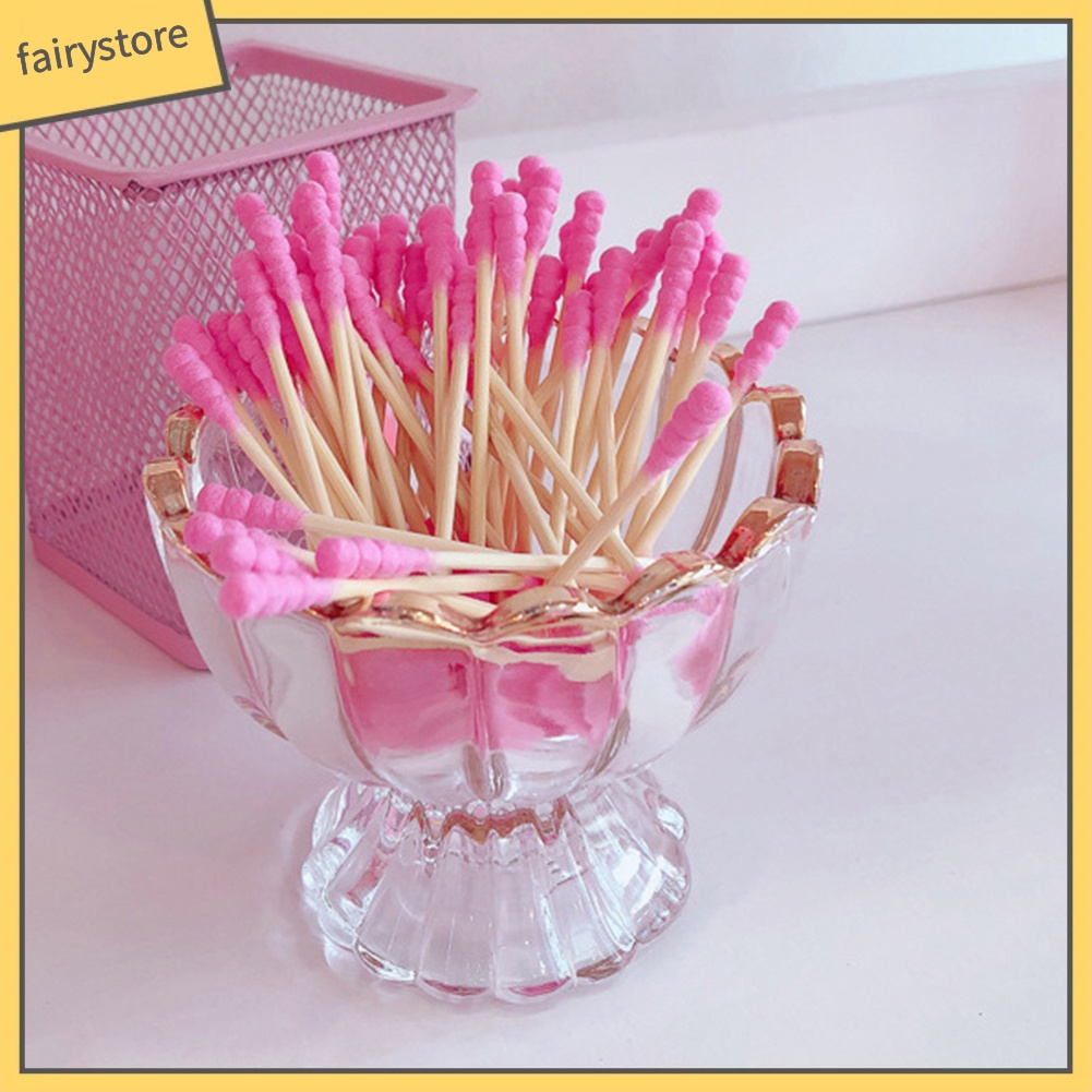 Bộ 100 tăm bông tẩy trang thiết kế 2 đầu màu hồng