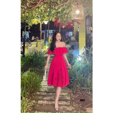 Đầm váy nữ trễ vai sang chảnh họa tiết 3 màu cá tính sáng da tôn dáng trẻ trung sang trọng thanh lịch siêu xinh