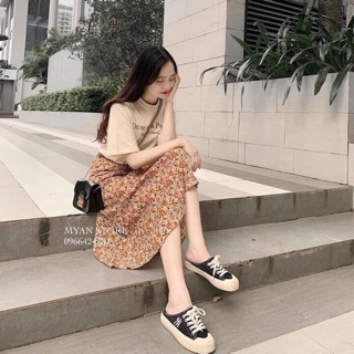 SET ÁO THUN MIX CHÂN VÁY HOA NHÍ 💖💖 Set Đồ Nữ Xinh Xắn Cực Hot