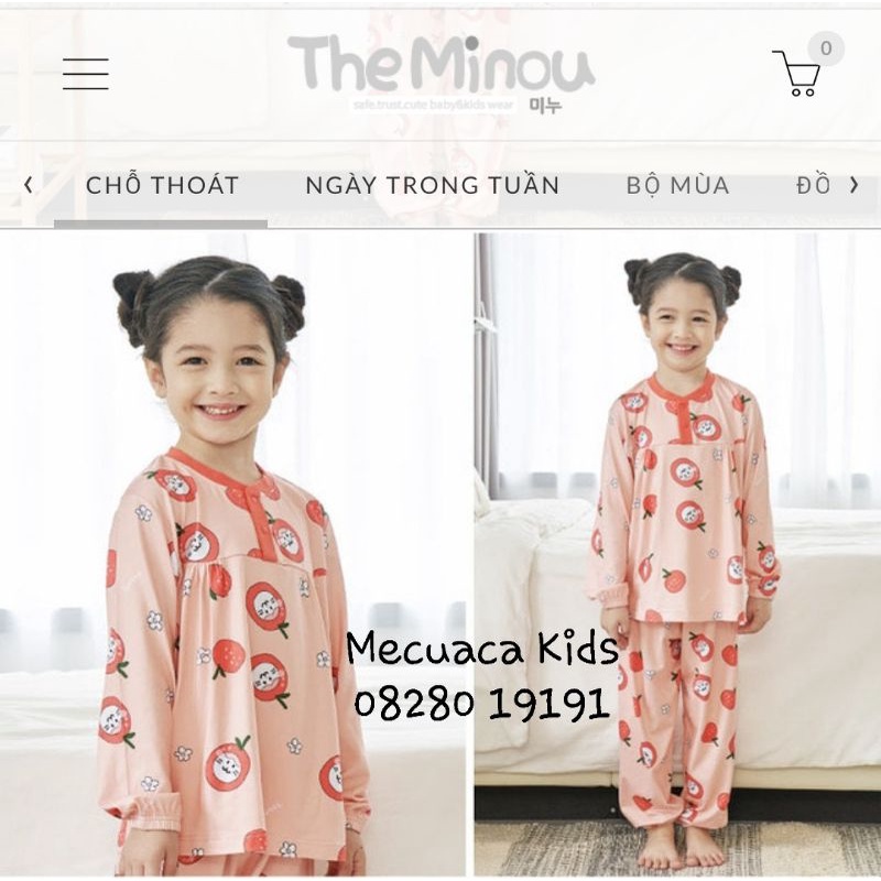 Bộ ngủ dài tay mềm mịn co giãn The Minou xuất Hàn dư xịn màu hồng cho bé gái