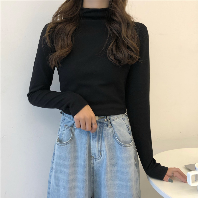 SUXI Áo thun tay dài cổ cao thời trang mùa thu