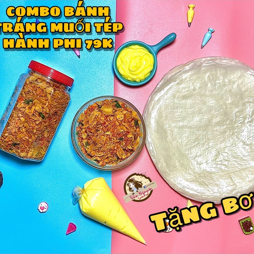 Combo bánh tráng phơi sương muối tép hành phi tặng kèm bơ. Bánh tráng vân nguyễn