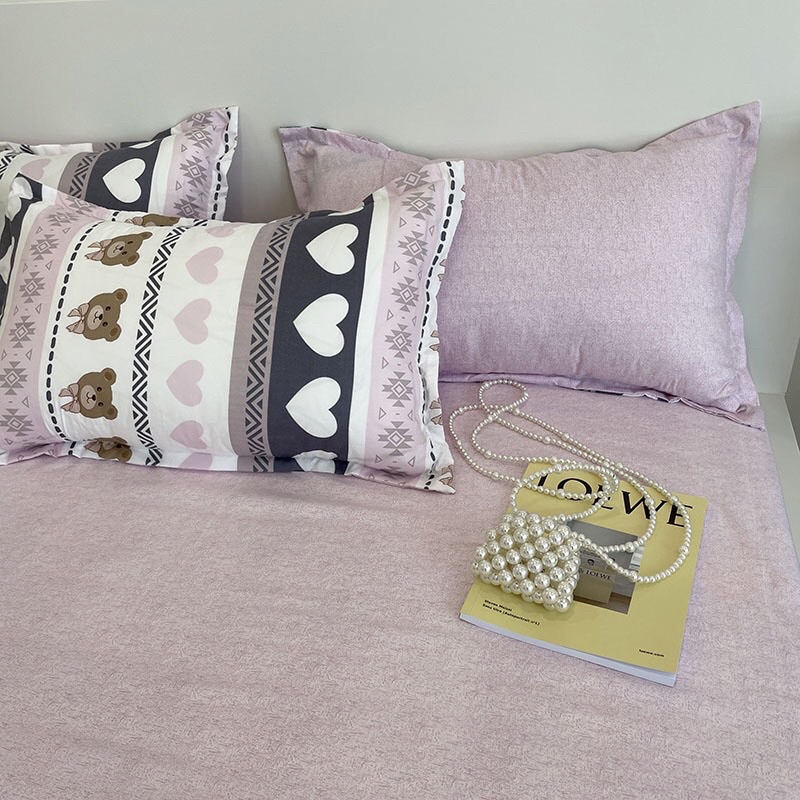 set chăn ga poly nhập khẩu chăn trần bông - mẫu tim kẻ hồng