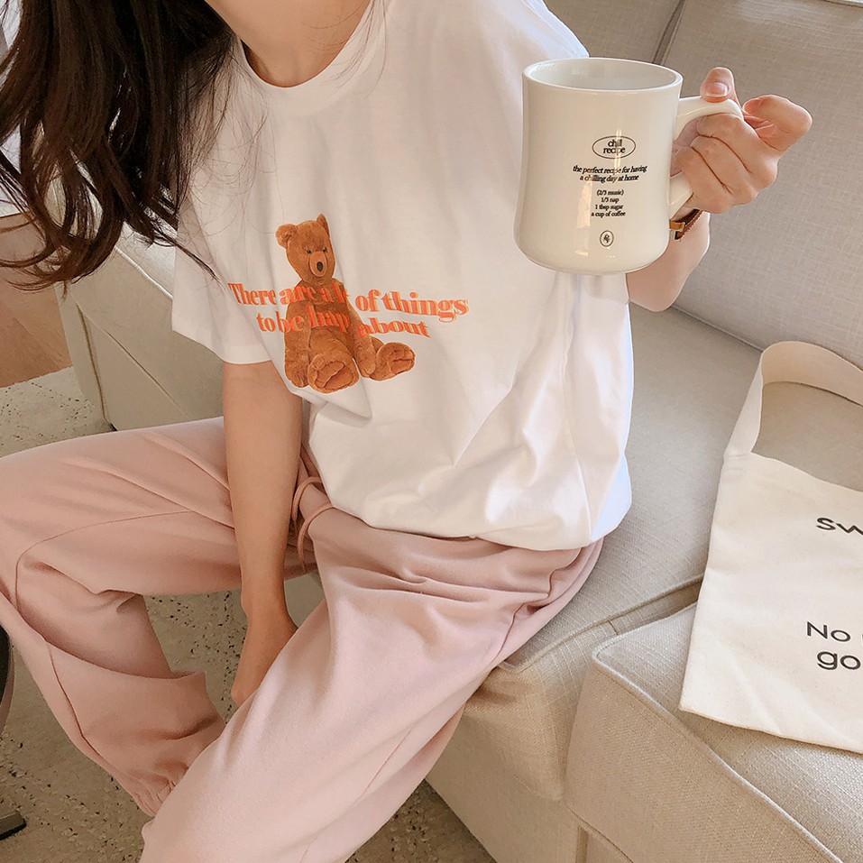 Áo Thun Nữ Tay Ngắn Dáng Rộng In Hình Gấu Dễ Thương Phong Cách Hàn Quốc 42035