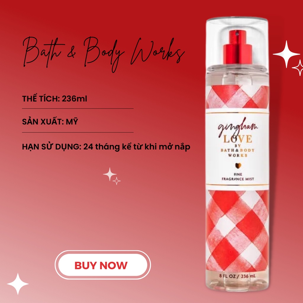 Xịt Thơm Bath And Body Works Gingham Love Fine Fragrance Mist Hương Ngọt Ngào Dễ Chịu Chai 236ml