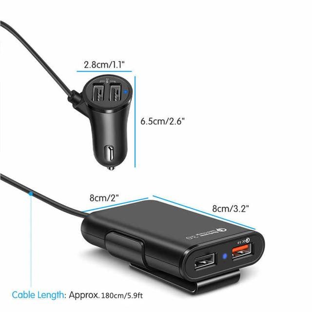 Cáp Sạc Nhanh Qc 3.0 4 Cổng Usb 5.6ft Cho Xe Hơi