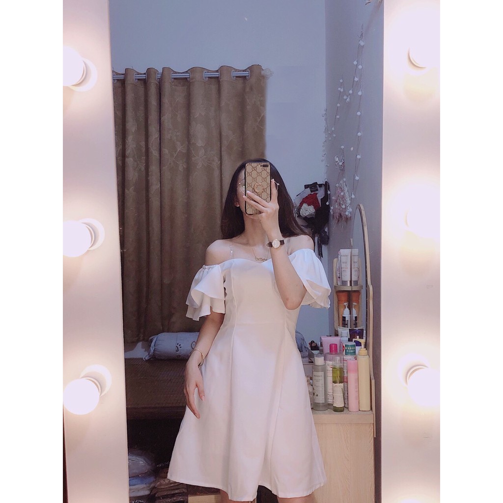 Đầm trắng rớt vai tay bèo 2 lớp - Mina Dress - Dáng xòe-Pink moon store | BigBuy360 - bigbuy360.vn