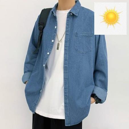 👠 Áo sơ mi jean nam form rộng dài tay phong cách Hàn Quốc 2021 PON.MENS 👠