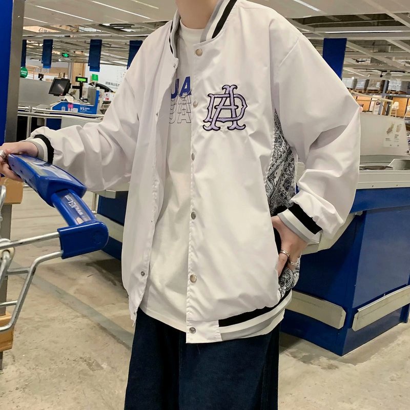 Áo khoác ngoài bomber nam,Áo bóng chày nam jacket form rộng phối họa tiết bên hông thêu chữ thời trang ulzzang hàn quốc