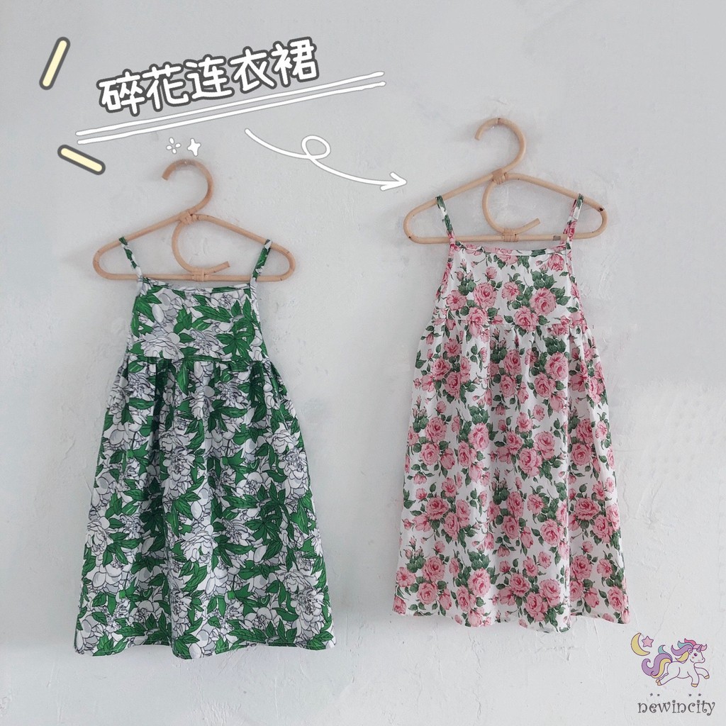 Đầm Hai Dây In Hoa Thời Trang Mùa Hè Cho Bé Gái