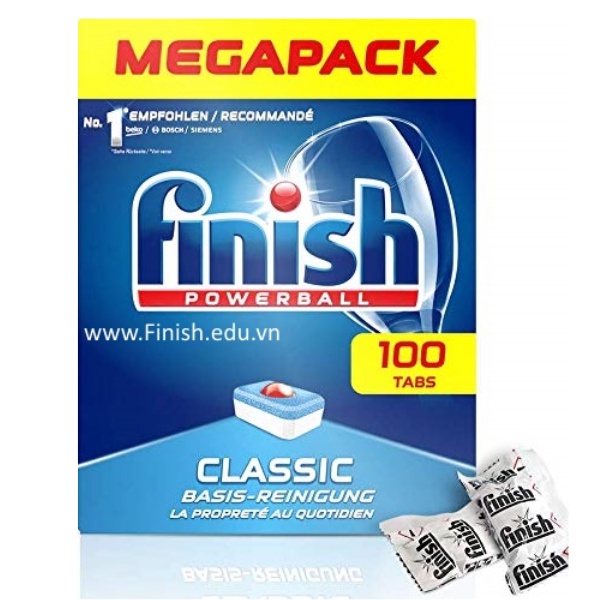 Viên rửa chén bát Finish Classic đánh bay dầu mỡ Hộp 100 viên