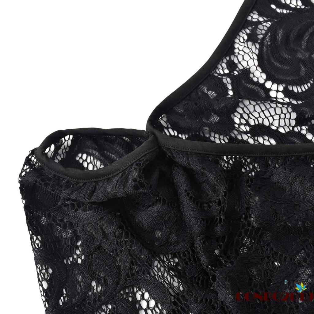 Đầm Ren Một Mảnh Tay Dài Cổ Yếm Có Dây Rút Dành Cho Nữ