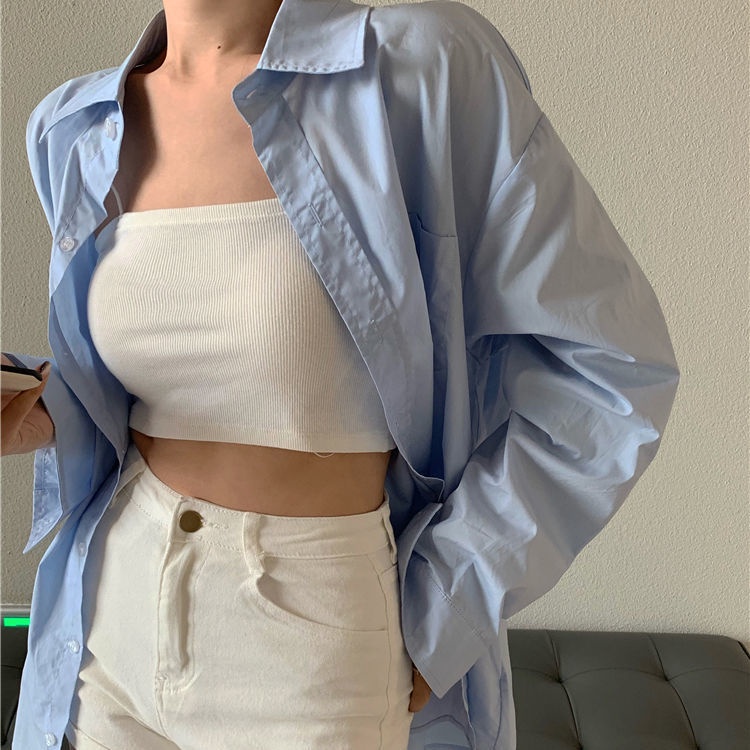 COZOK Áo Sơ Mi Tay Dài Dáng Rộng Phong Cách Hàn Quốc Thời Trang Trẻ Trung