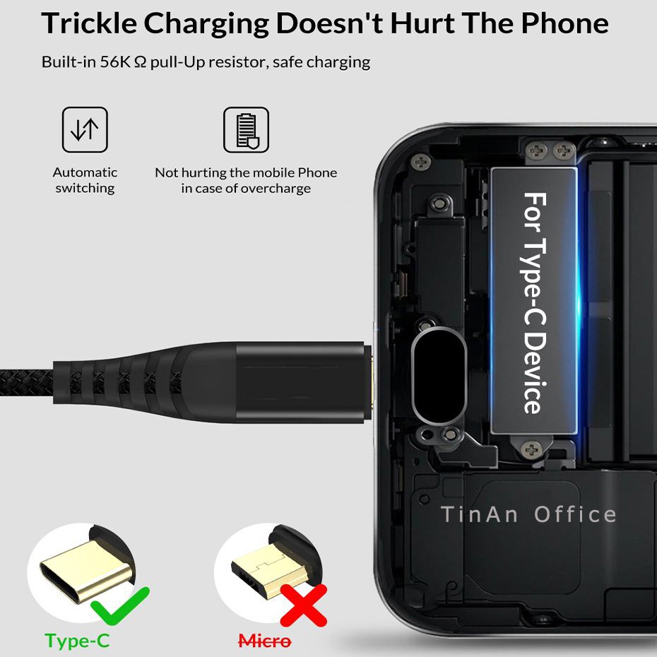 Cáp Sạc USB Type-C Có Độ Bền Cao Cho Samsung Galaxy S9 Plus Huawei Huawei P20 Lite, Dây Cáp Truyền Dữ Liệu loại C