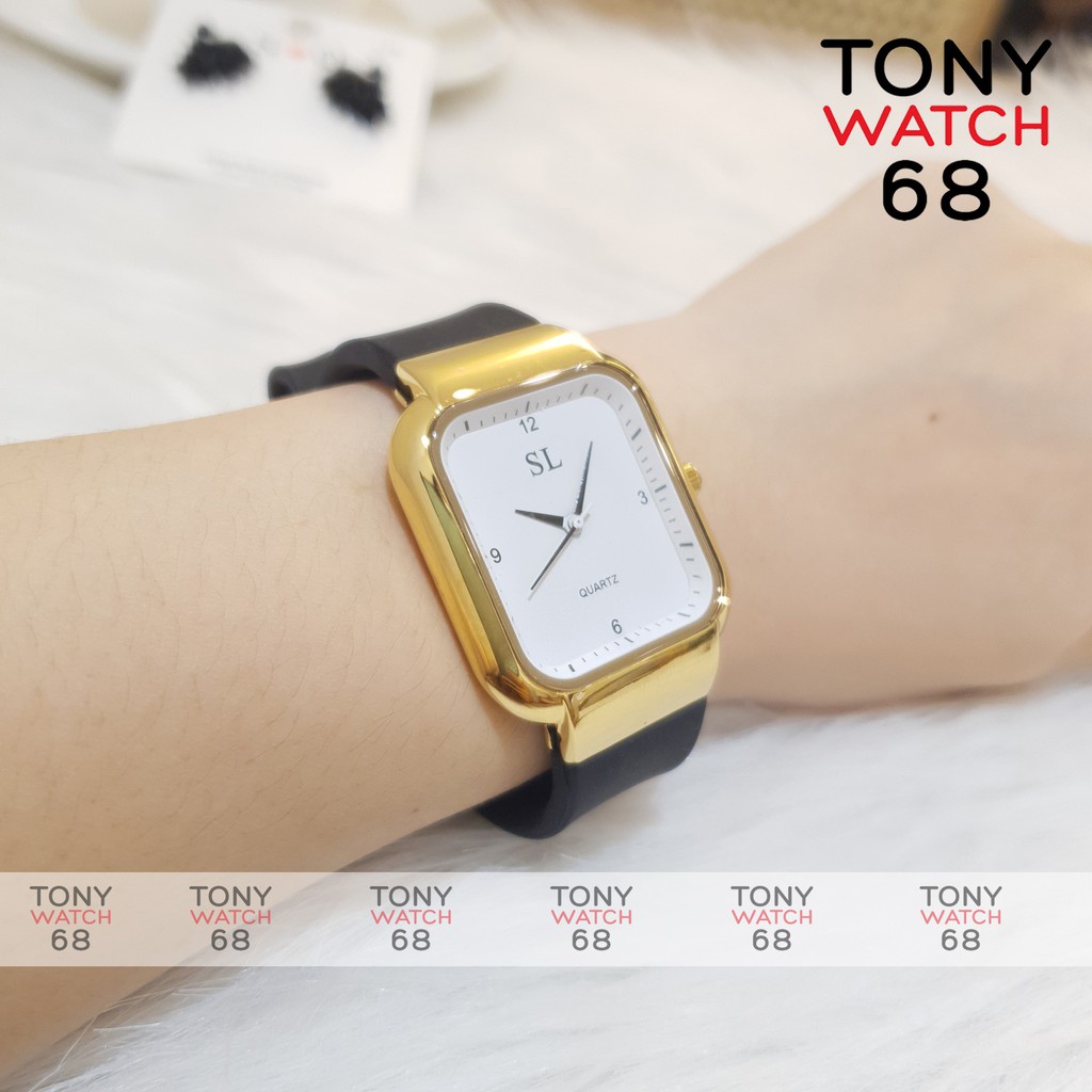 Đồng hồ nam nữ unisex SL mặt vuông dây cao su trắng siêu bền dáng Apple Watch