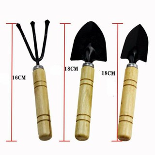Bộ dụng cụ bằng gỗ làm vườn 3 món size trung cán gỗ