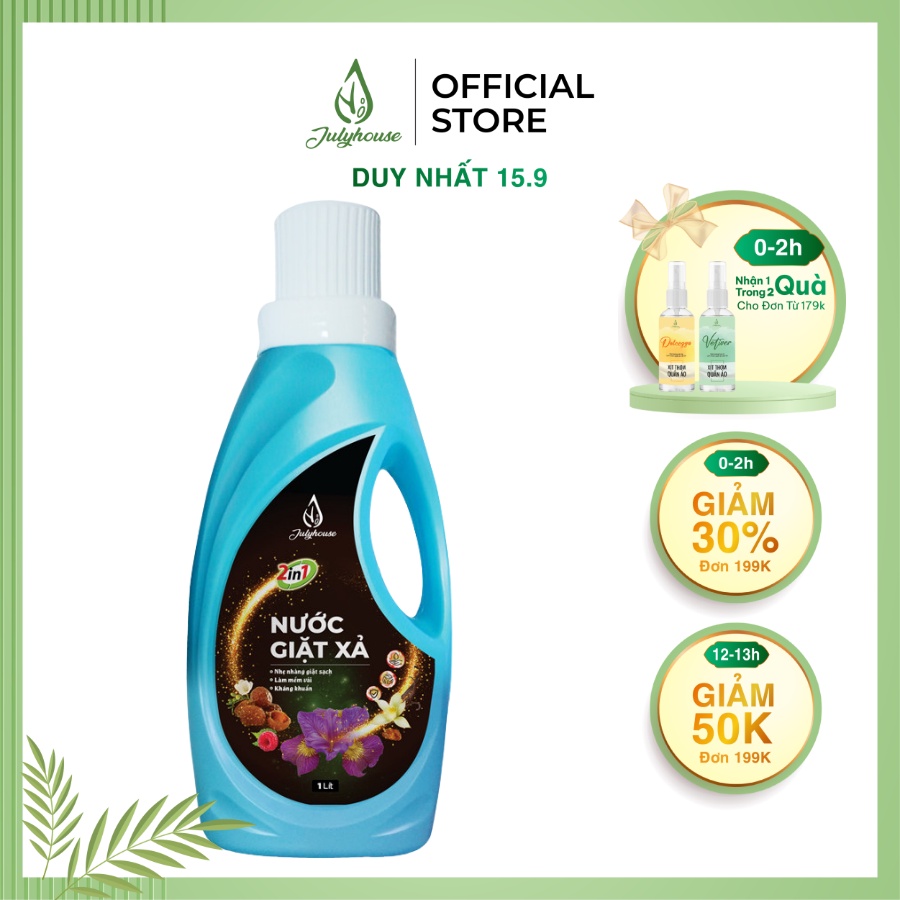 Nước giặt xả 2in1 chiết xuất Bồ Hòn 1000ml JULYHOUSE hương nước hoa thơm mát