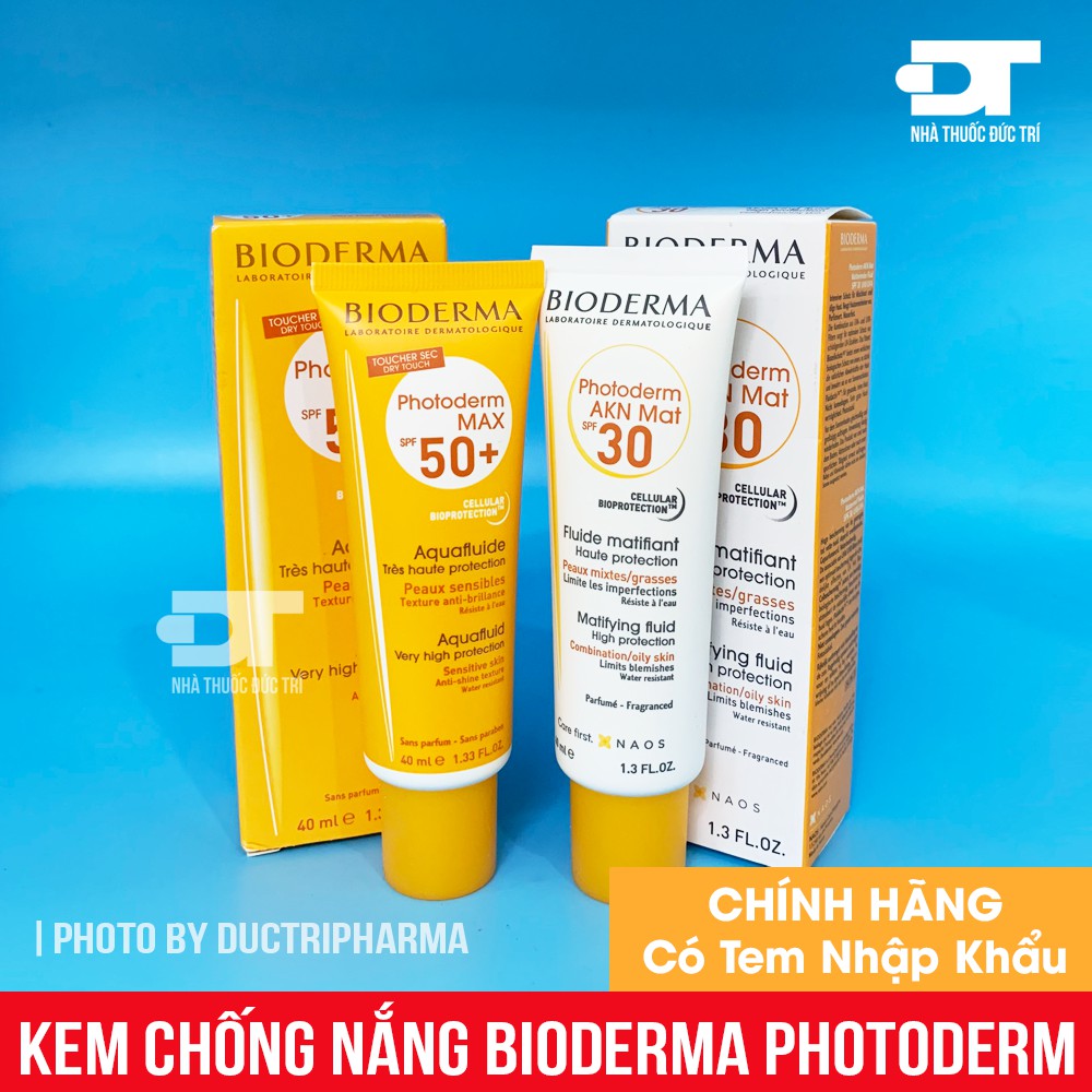 [CHÍNH HÃNG] Kem chống nắng Bioderma Photoderm Akn Mat SPF30 và Aquafluide SPF50 - 40ml