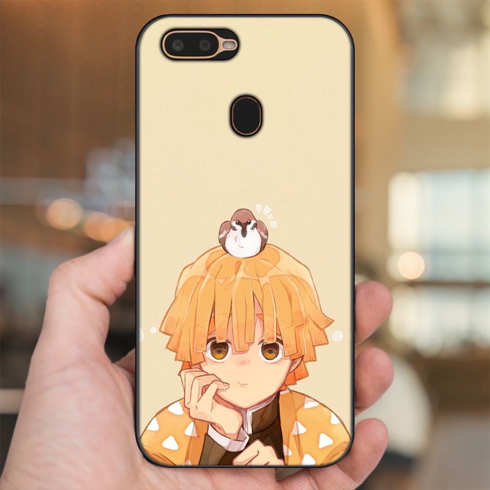 Ốp lưng Oppo A5S, A7, A12, F9 viền đen in hình Zenitsu Kimetsu no Yaiba
