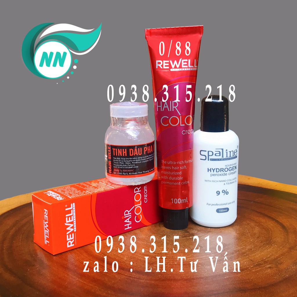 Combo Thuốc Nhuộm Tóc  Rewell Tuýt 0/88 ml  + Oxy 9% 100ml Trợ Nhuộm + 1 Tinh Dầu Pha Nhuộm 125ml