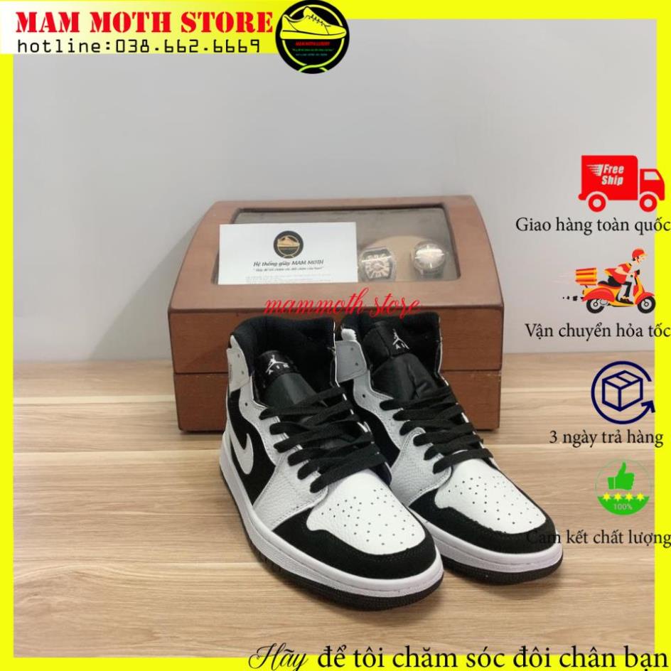 Giày jd, sneaker nam nữ,air jor dan 1 mid white black trắng đen cao cổ full size linh pk MAMMOTH