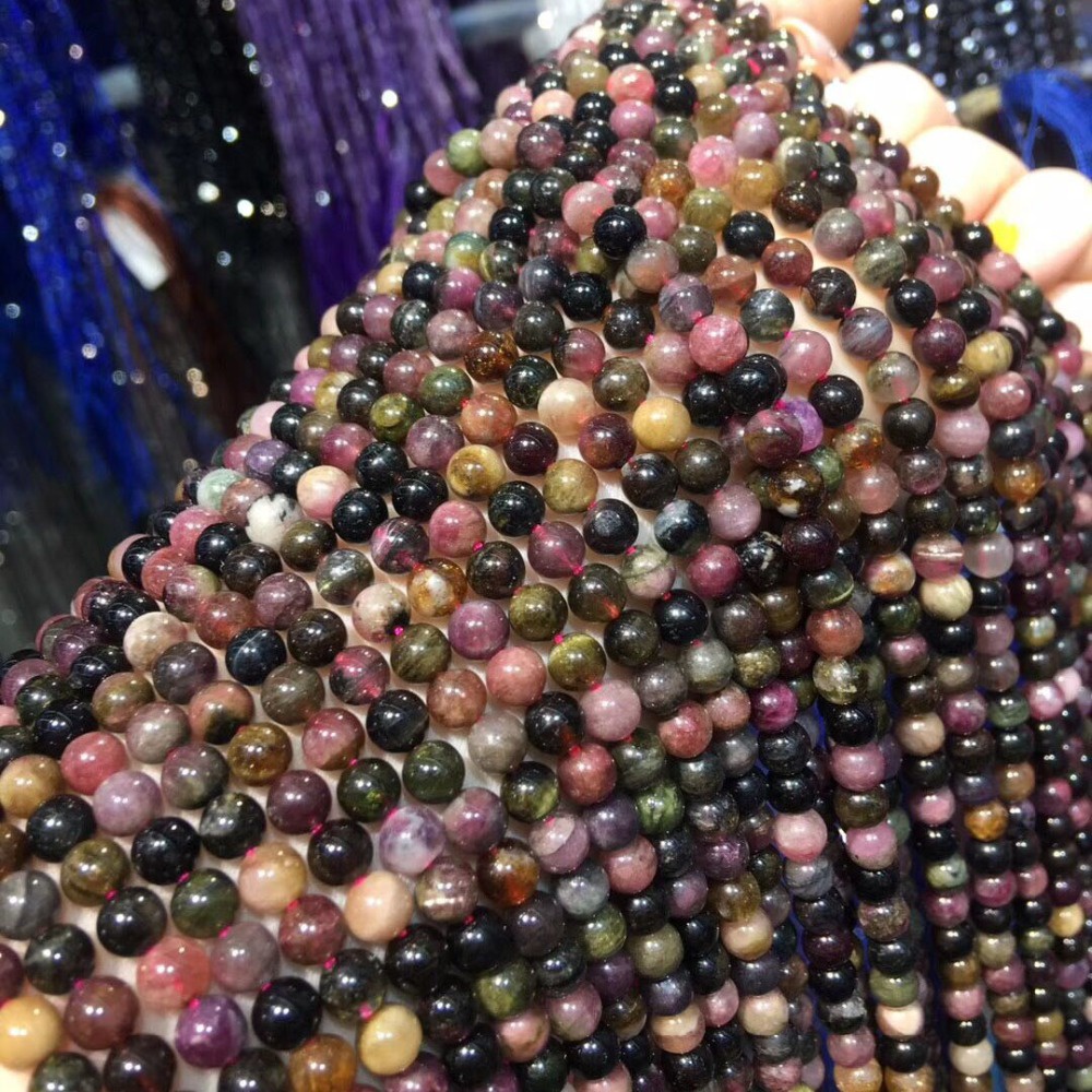 Chuỗi Hạt Đá Tourmaline Tự Nhiên Dùng Làm Vòng Tay / Vòng cổ DIY