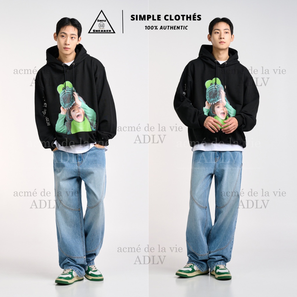 ÁO ADLV HOODIE CHÍNH HÃNG🔥SIMPLE CLOTHES🔥BABY FACE CROCODILE DOLL HOODIE BLACK -Màu Đen