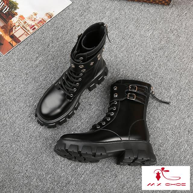 M & X ~  Giày Bốt Martin Đế Dày Mũi Tròn Có Dây Kéo Phía Sau Phong Cách Mới 2022 Hợp Thời Trang Cho Nữ