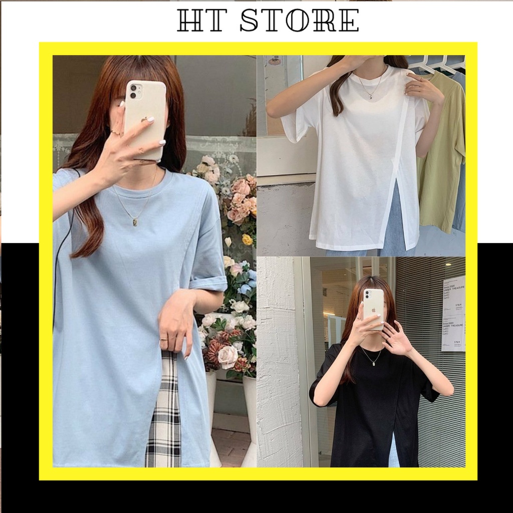 Áo Phông rộng Nữ Vạt Lệch Dáng Trùm Mông ,Cổ Tròn Xẻ Vạt - Áo thun Nữ Cá Tính 3 Màu G0155