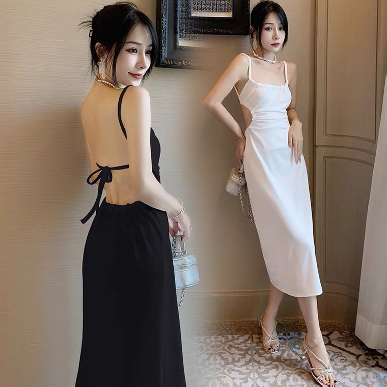 Đầm Hai Dây Ôm Dáng Không Tay Màu Trơn Quyến Rũ Cho Nữ