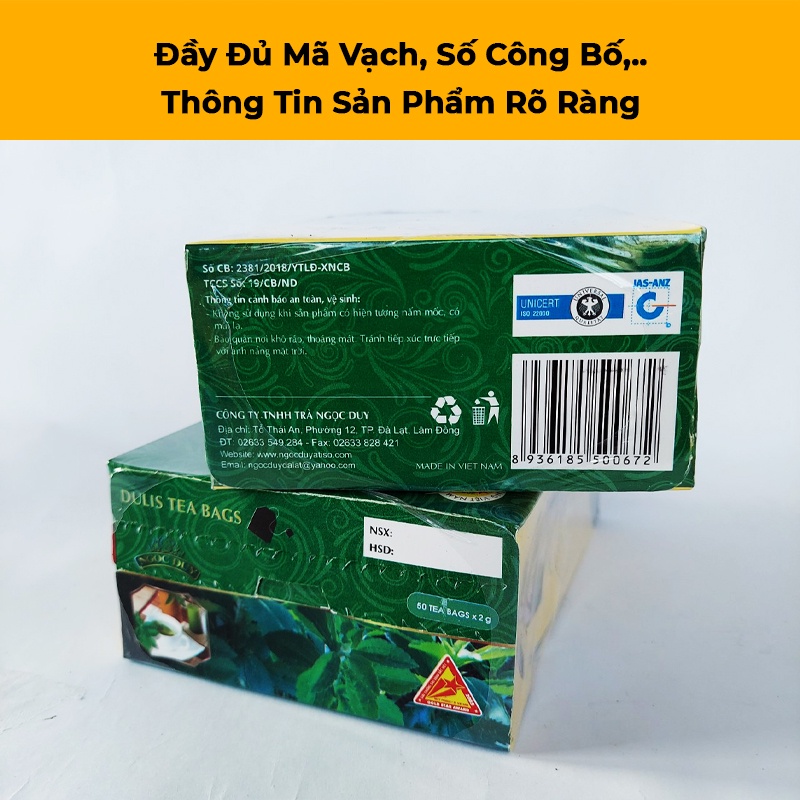 Trà cỏ ngọt túi lọc Ngọc Duy sấy khô hộp 100gr 50 túi lọc Tịnh Tâm cao cấp giúp lợi tiểu và hạ huyết áp