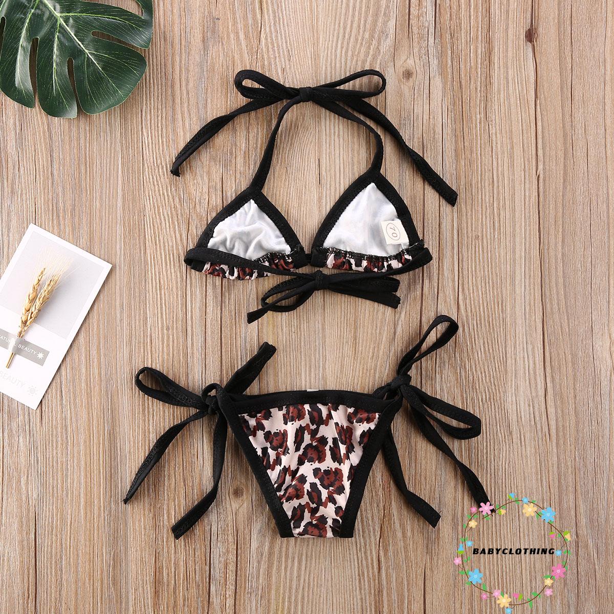 Set Bikini Hai Mảnh Họa Tiết Da Báo Dễ Thương Cho Bé Gái