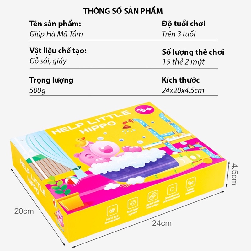 [GAME TRÍ TUỆ] Bộ đồ chơi thông minh, Game nối ống nước bằng gỗ cho Hà mã tắm - Beosmart